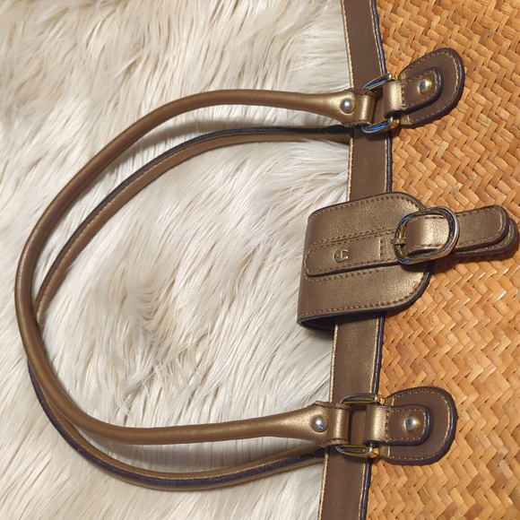 Etienne Aigner 100% Rattan with Bronze Trim Tote Bag 15” x 9” - Picture 4 of 12